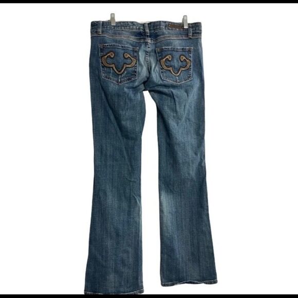 REROCK FOR EXPRESS, BootCut Size 8, Jeans Embroidered, pockets, distressed. - Picture 2 of 14
